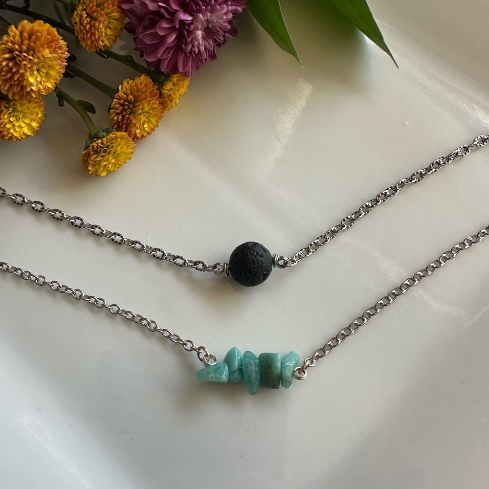 Amazonite and Lava Rock Necklace Set